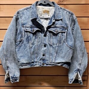 Vintage 1970's Diamond Wash Acid Washed Cropped Quilted Denim Jacket Size M